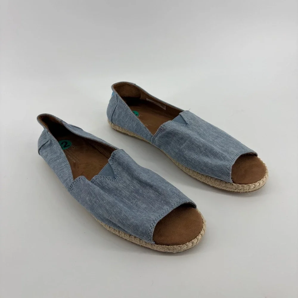 TOMS Womens 12 Blue Alpargata Open Toe Espadrille Sandals Chambray Slip On Flat